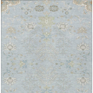 8 Ft X 10 Ft Sky Blue Ivory Oriental Polyester Rug for Indoor Outdoor Spaces