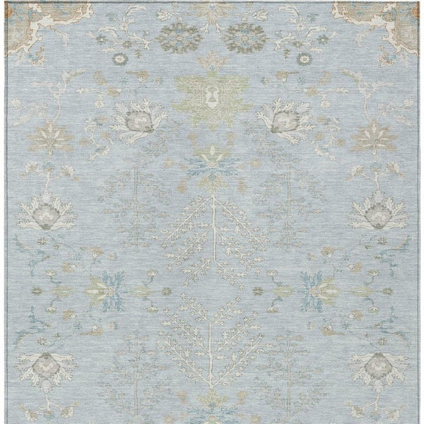 8 Ft X 10 Ft Sky Blue Ivory Oriental Polyester Rug for Indoor Outdoor Spaces