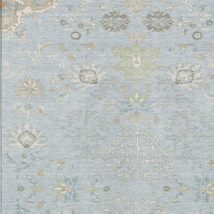 8 Ft X 10 Ft Sky Blue Ivory Oriental Polyester Rug for Indoor Outdoor Spaces
