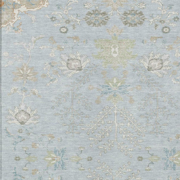 8 Ft X 10 Ft Sky Blue Ivory Oriental Polyester Rug for Indoor Outdoor Spaces