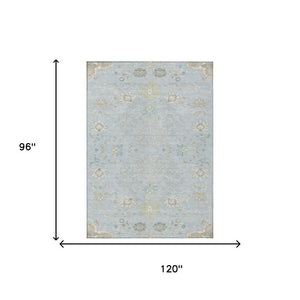 8 Ft X 10 Ft Sky Blue Ivory Oriental Polyester Rug for Indoor Outdoor Spaces