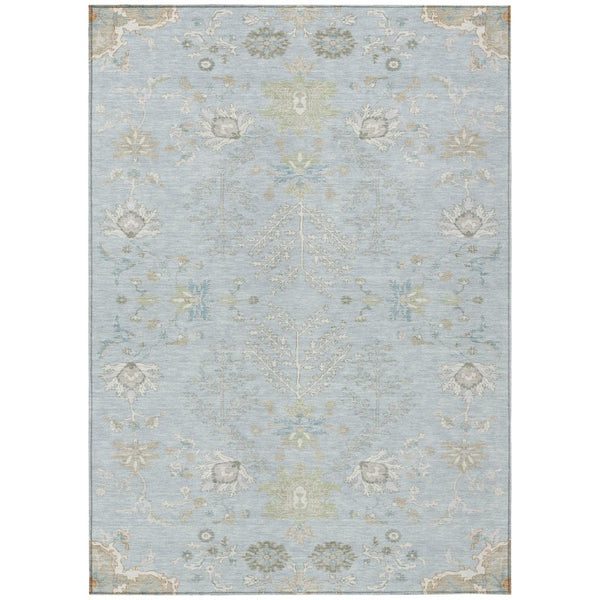 HomeRoots 9x12 Sky Blue Ivory Oriental Polyester Area Rug Stain Resistant Indoor Outdoor 736154