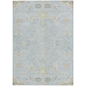 9x12 Sky Blue Ivory Oriental Polyester Area Rug Stain Resistant Indoor Outdoor