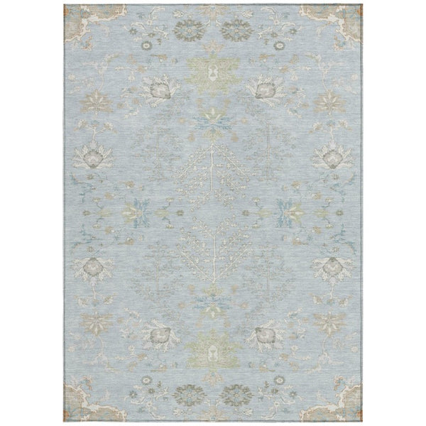 9x12 Sky Blue Ivory Oriental Polyester Area Rug Stain Resistant Indoor Outdoor