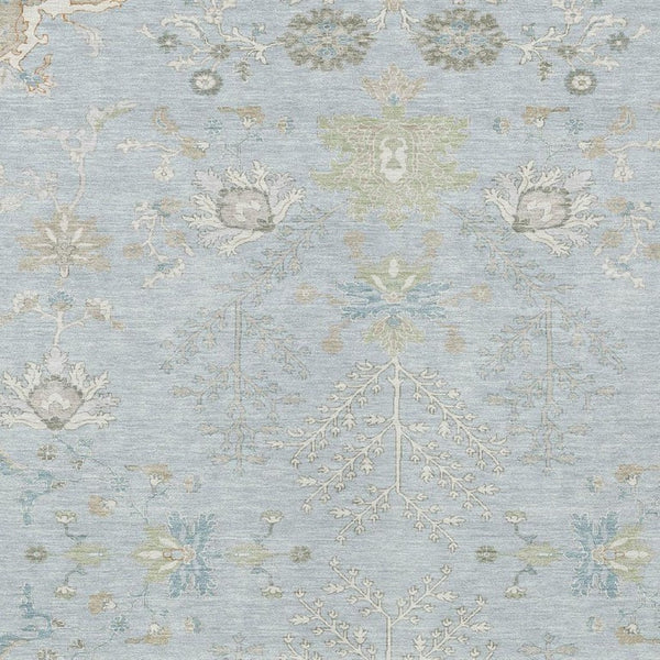 9x12 Sky Blue Ivory Oriental Polyester Area Rug Stain Resistant Indoor Outdoor