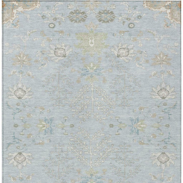 9x12 Sky Blue Ivory Oriental Polyester Area Rug Stain Resistant Indoor Outdoor