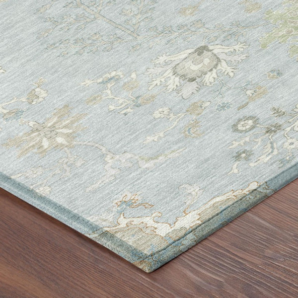 9x12 Sky Blue Ivory Oriental Polyester Area Rug Stain Resistant Indoor Outdoor
