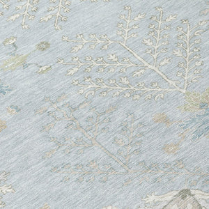 9x12 Sky Blue Ivory Oriental Polyester Area Rug Stain Resistant Indoor Outdoor