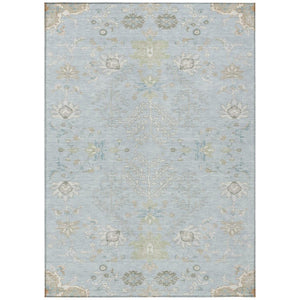 HomeRoots 10 Ft X 14 Ft Oriental Polyester Area Rug Sky Blue Ivory Washable Indoor Outdoor 736155