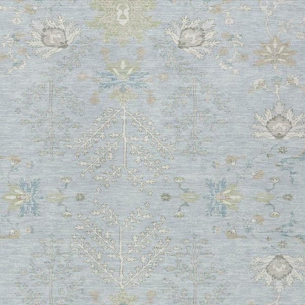10 Ft X 14 Ft Oriental Polyester Area Rug Sky Blue Ivory Washable Indoor Outdoor