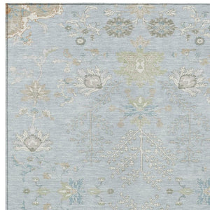 10 Ft X 14 Ft Oriental Polyester Area Rug Sky Blue Ivory Washable Indoor Outdoor