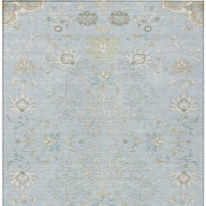 10 Ft X 14 Ft Oriental Polyester Area Rug Sky Blue Ivory Washable Indoor Outdoor