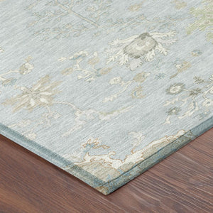 10 Ft X 14 Ft Oriental Polyester Area Rug Sky Blue Ivory Washable Indoor Outdoor