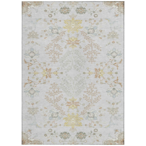 5 X 8 Gray Ivory Oriental Polyester Area Rug for Indoor Outdoor Use