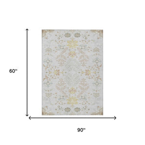 5 X 8 Gray Ivory Oriental Polyester Area Rug for Indoor Outdoor Use