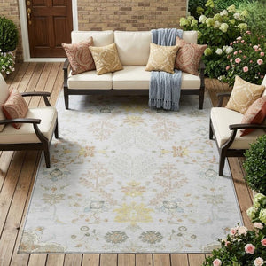 9 X 12 Gray Ivory Oriental Polyester Area Rug Stain Resistant Indoor Outdoor Use