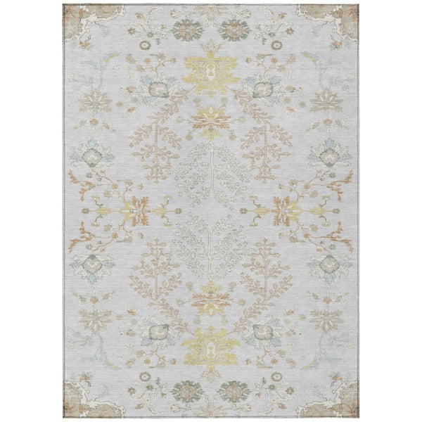 HomeRoots 9 X 12 Gray Ivory Oriental Polyester Area Rug Stain Resistant Indoor Outdoor Use 736166