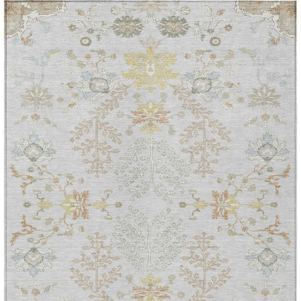 9 X 12 Gray Ivory Oriental Polyester Area Rug Stain Resistant Indoor Outdoor Use