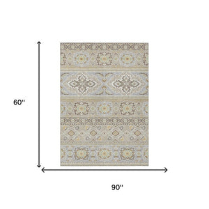 5 X 8 Beige Ivory Tribal Polyester Area Rug Stain Resistant for Patio or Living Room