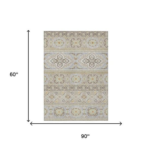 5 X 8 Beige Ivory Tribal Polyester Area Rug Stain Resistant for Patio or Living Room