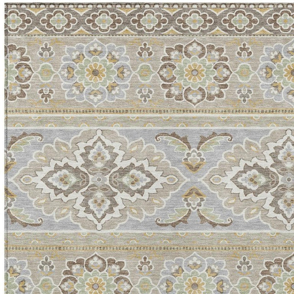 9 X 12 Beige Ivory Tribal Polyester Area Rug Stain Resistant for Patio or Living Room