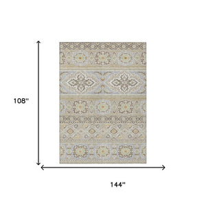 9 X 12 Beige Ivory Tribal Polyester Area Rug Stain Resistant for Patio or Living Room