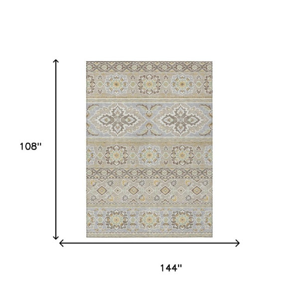 9 X 12 Beige Ivory Tribal Polyester Area Rug Stain Resistant for Patio or Living Room