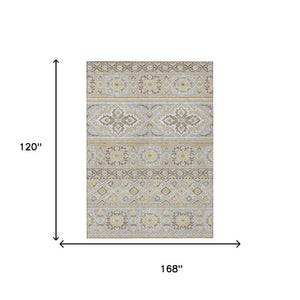 10 X 14 Tribal Beige Ivory Polyester Area Rug Stain Resistant for Indoor Outdoor Use