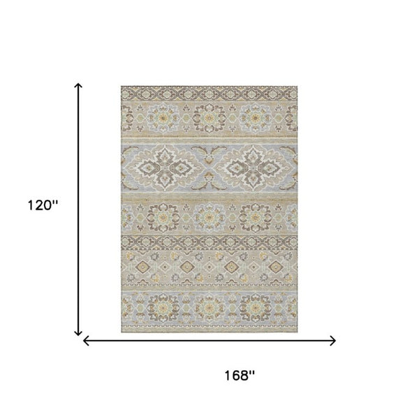 10 X 14 Tribal Beige Ivory Polyester Area Rug Stain Resistant for Indoor Outdoor Use