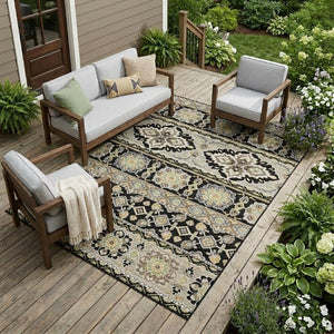 9 X 12 Tribal Polyester Area Rug Washable Stain Resistant Indoor Outdoor Use
