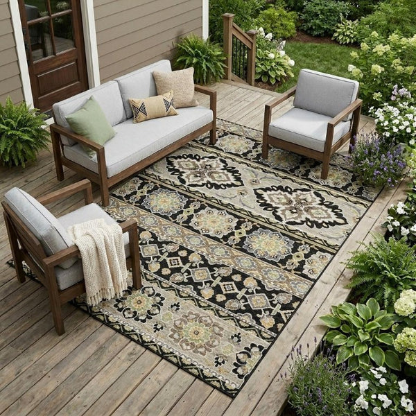 9 X 12 Tribal Polyester Area Rug Washable Stain Resistant Indoor Outdoor Use