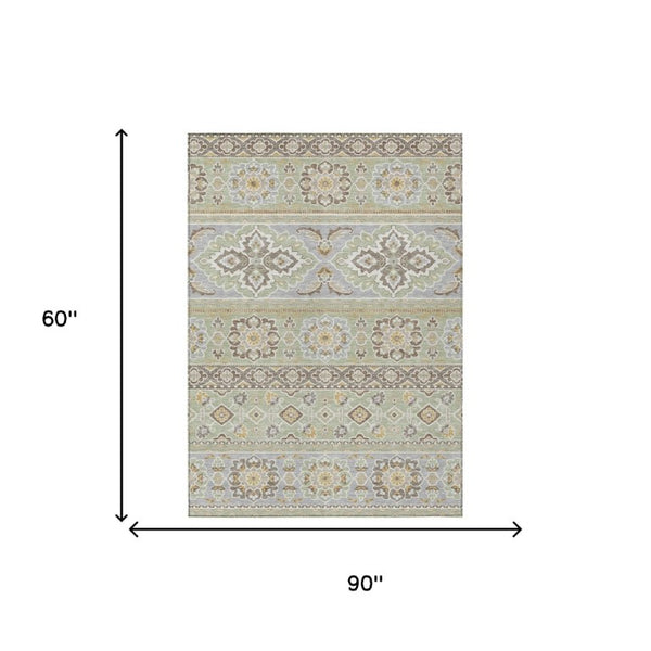 5 X 8 Tribal Geometric Polyester Area Rug Washable Stain Resistant Indoor Outdoor Use