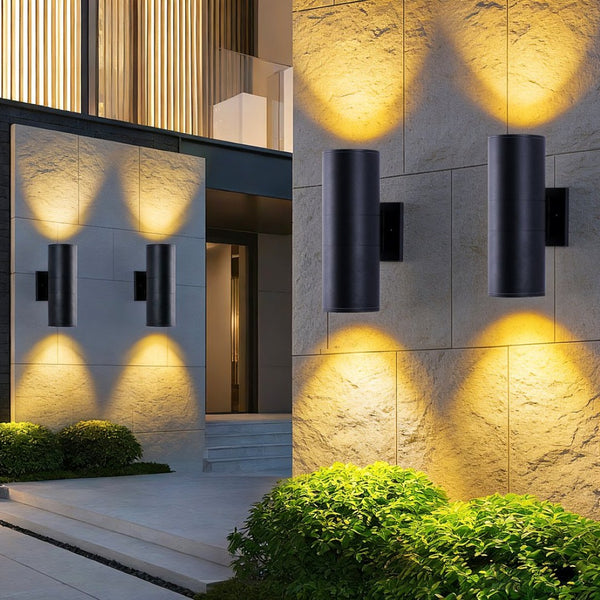 English Elm 12in Matte Black Aluminum Outdoor Wall Sconces up Down Lighting for Porch Patio Set of 4 W2312P416007