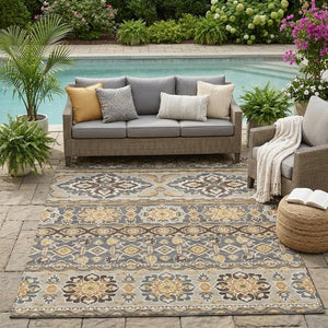5x8 Tribal Geometric Polyester Indoor Outdoor Rug Stain Resistant for Patio or Living Room