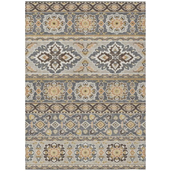 HomeRoots 5x8 Tribal Geometric Polyester Indoor Outdoor Rug Stain Resistant for Patio or Living Room 736187