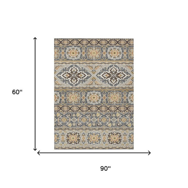 5x8 Tribal Geometric Polyester Indoor Outdoor Rug Stain Resistant for Patio or Living Room