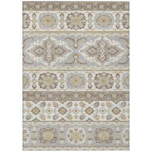 HomeRoots 5 X 8 Ivory Silver Tribal Polyester Area Rug Stain Resistant for Indoor Outdoor Use 736193