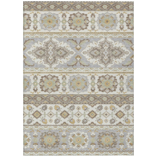 HomeRoots 5 X 8 Ivory Silver Tribal Polyester Area Rug Stain Resistant for Indoor Outdoor Use 736193