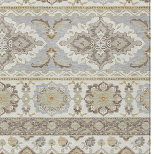 5 X 8 Ivory Silver Tribal Polyester Area Rug Stain Resistant for Indoor Outdoor Use