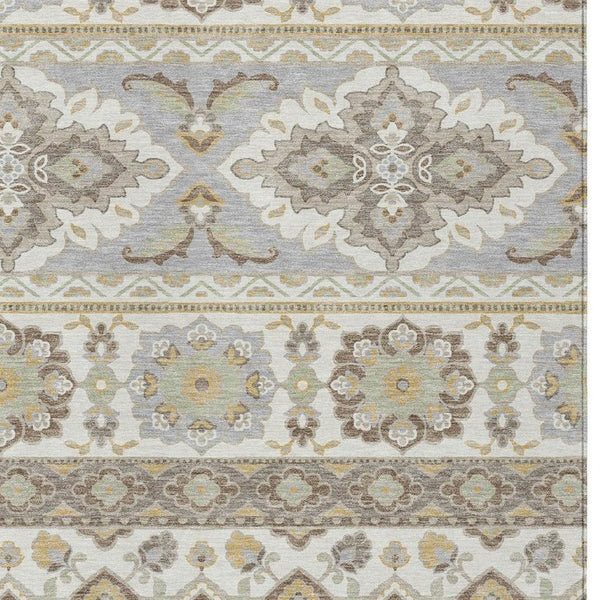 5 X 8 Ivory Silver Tribal Polyester Area Rug Stain Resistant for Indoor Outdoor Use