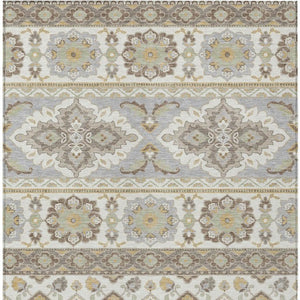 5 X 8 Ivory Silver Tribal Polyester Area Rug Stain Resistant for Indoor Outdoor Use