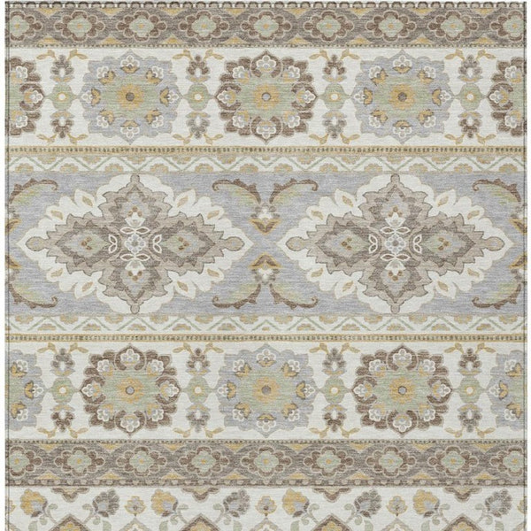 5 X 8 Ivory Silver Tribal Polyester Area Rug Stain Resistant for Indoor Outdoor Use