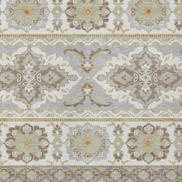 5 X 8 Ivory Silver Tribal Polyester Area Rug Stain Resistant for Indoor Outdoor Use