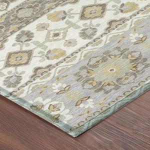 9 X 12 Ivory Silver Tribal Polyester Area Rug Stain Resistant Indoor Outdoor Use