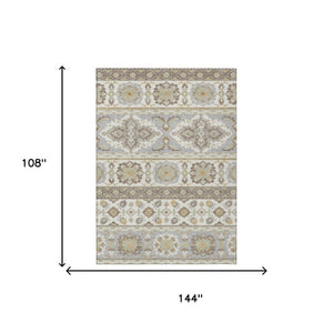 9 X 12 Ivory Silver Tribal Polyester Area Rug Stain Resistant Indoor Outdoor Use