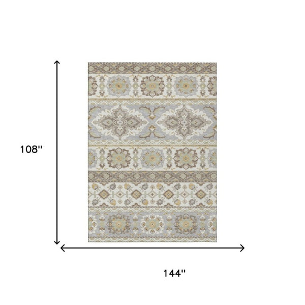9 X 12 Ivory Silver Tribal Polyester Area Rug Stain Resistant Indoor Outdoor Use