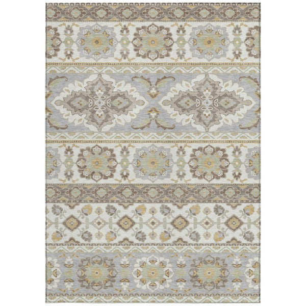 10 X 14 Ivory Silver Tribal Polyester Area Rug Stain Resistant Indoor Outdoor
