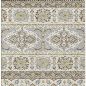 10 X 14 Ivory Silver Tribal Polyester Area Rug Stain Resistant Indoor Outdoor