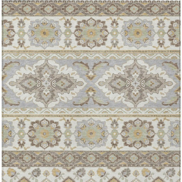 10 X 14 Ivory Silver Tribal Polyester Area Rug Stain Resistant Indoor Outdoor