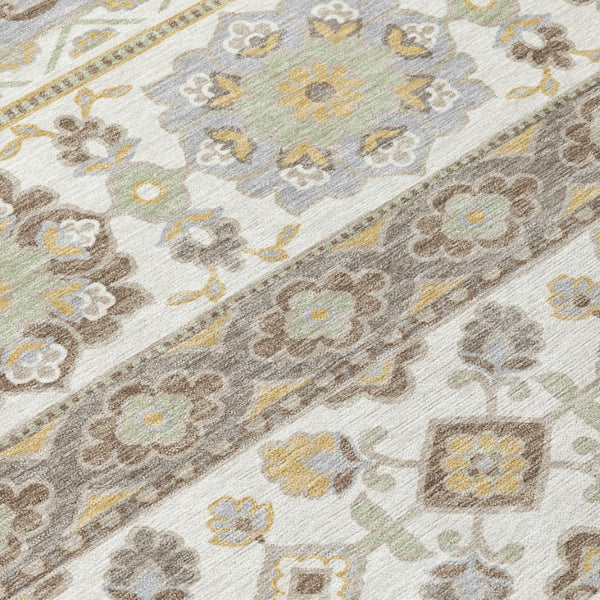 10 X 14 Ivory Silver Tribal Polyester Area Rug Stain Resistant Indoor Outdoor